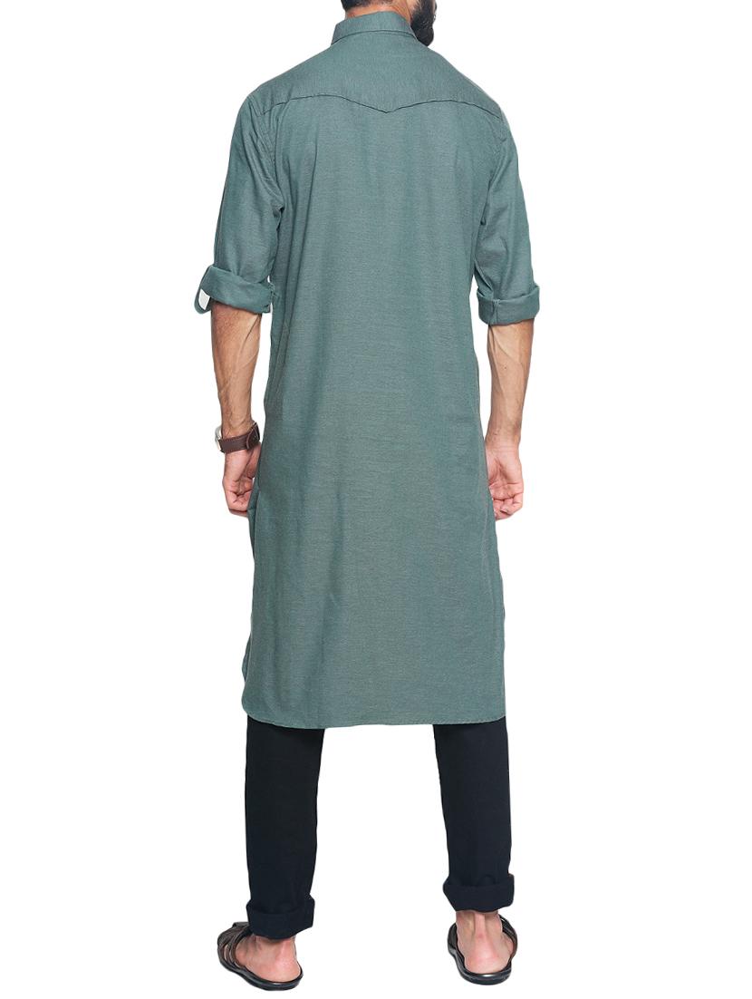 green cotton pathani kurta - 14742766 - Zoom Image - 3