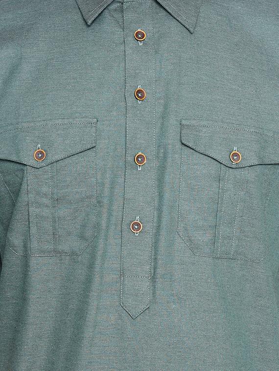 green cotton pathani kurta - 14742766 - Zoom Image - 4