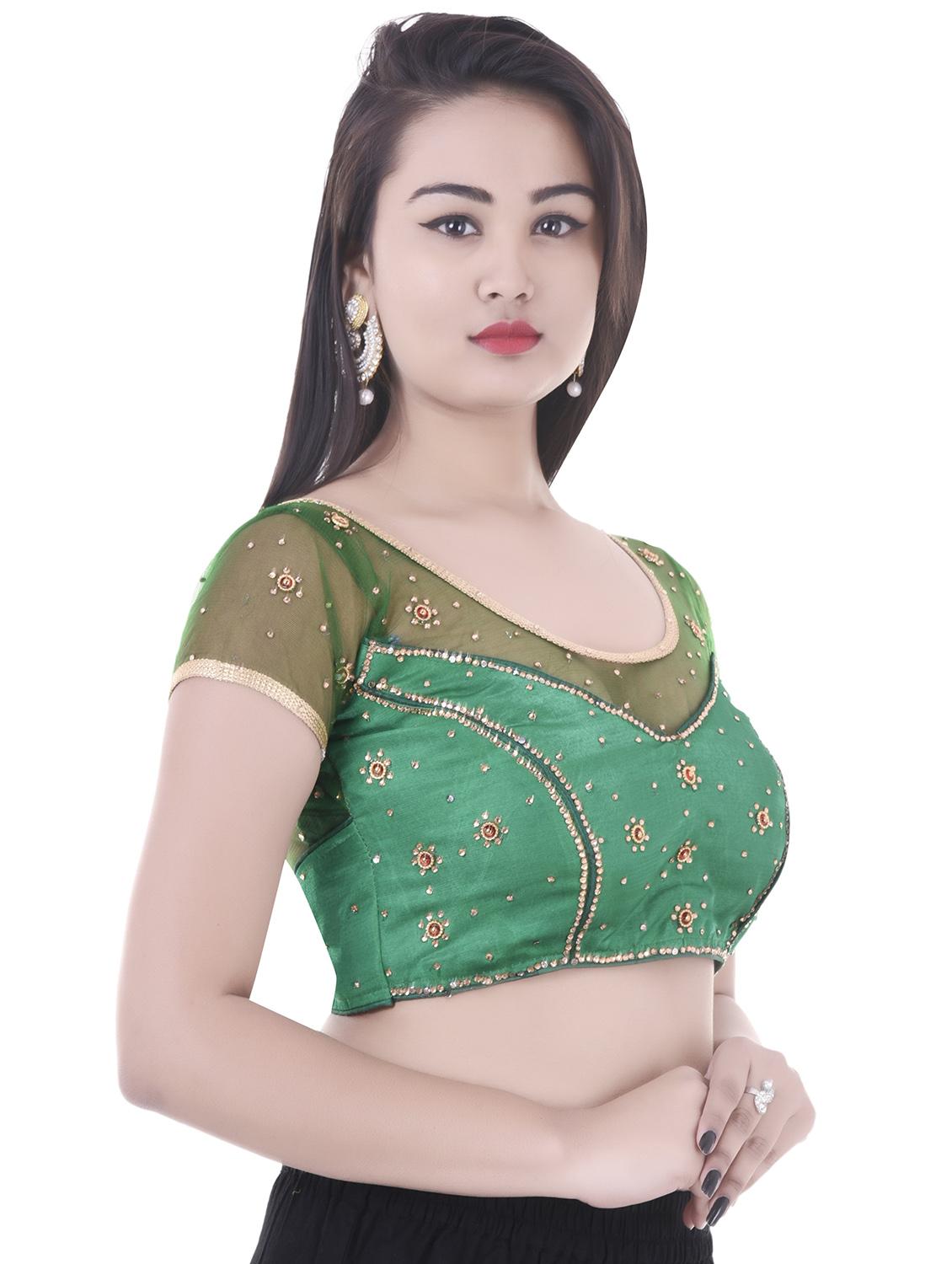 green net embroidered blouse - 14743115 - Zoom Image - 2