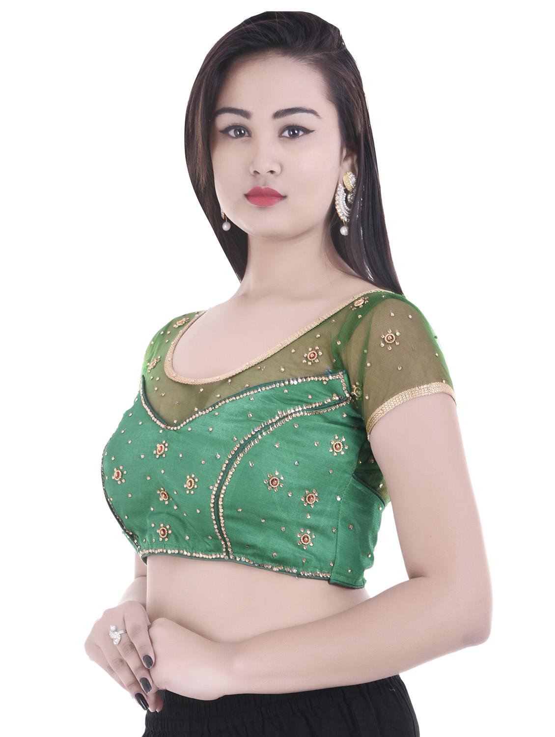 green net embroidered blouse - 14743115 - Zoom Image - 3