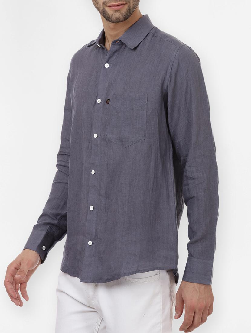 grey solid linen casual shirt - 14743244 - Zoom Image - 2