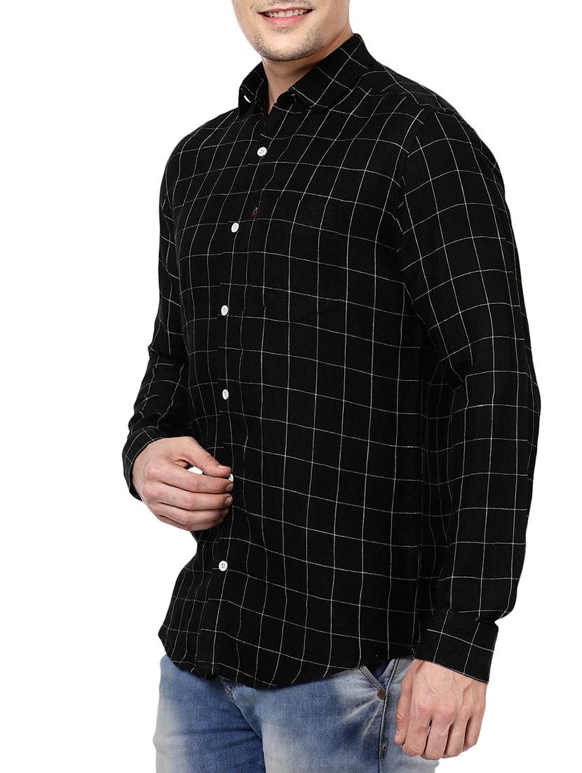 black linen check casual shirt - 14743256 - Zoom Image - 2