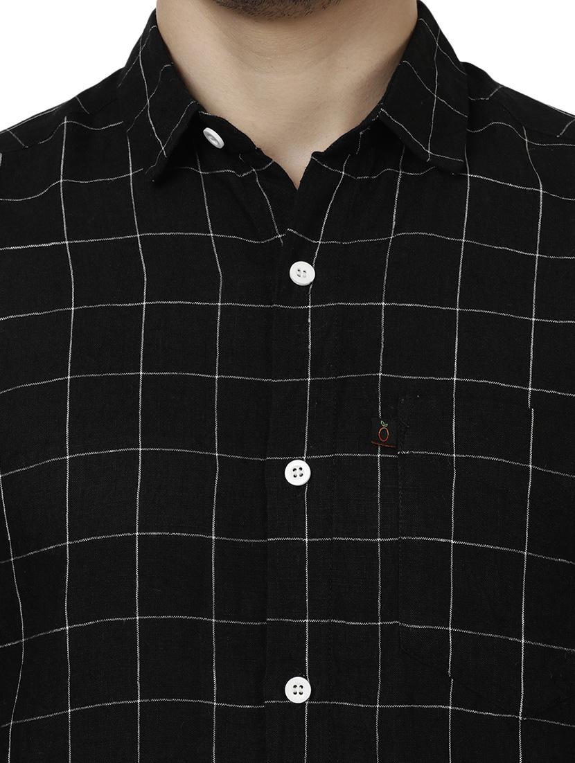 black linen check casual shirt - 14743256 - Zoom Image - 4