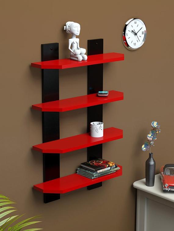 laminated ladder shape 4 tier designer wall rack shelf - 14746135 - Zoom Image - 2