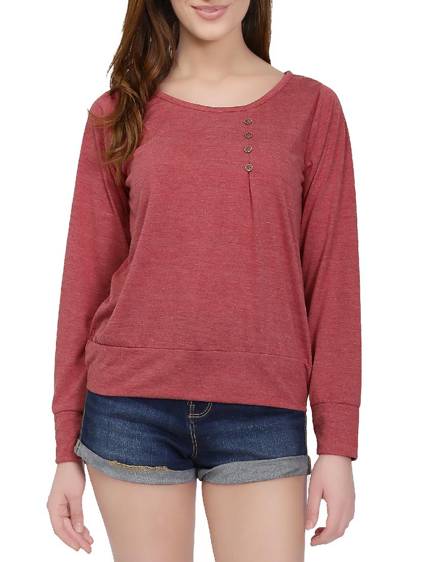 button detail round neck top - 14747112 - Zoom Image - 1