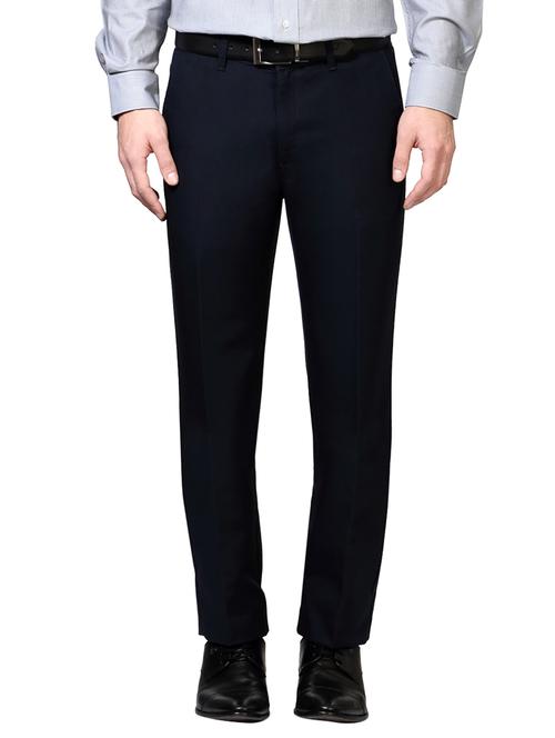 navy blue cotton flat front formal trouser - 14748035 - Very Small Image - 1