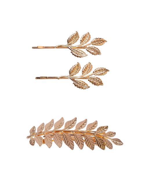 aaishwarya golden leaf motif hair tie & hairclips/pins combo - 14749172 - Very Small Image - 1