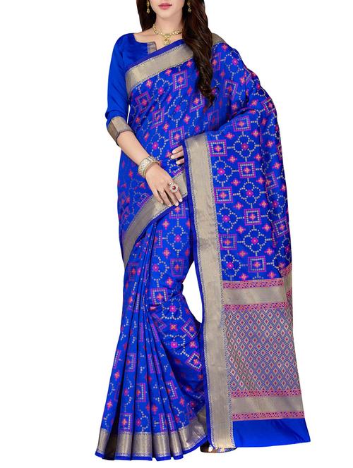 blue patola saree with blouse - 14749716 - Standard Image - 1