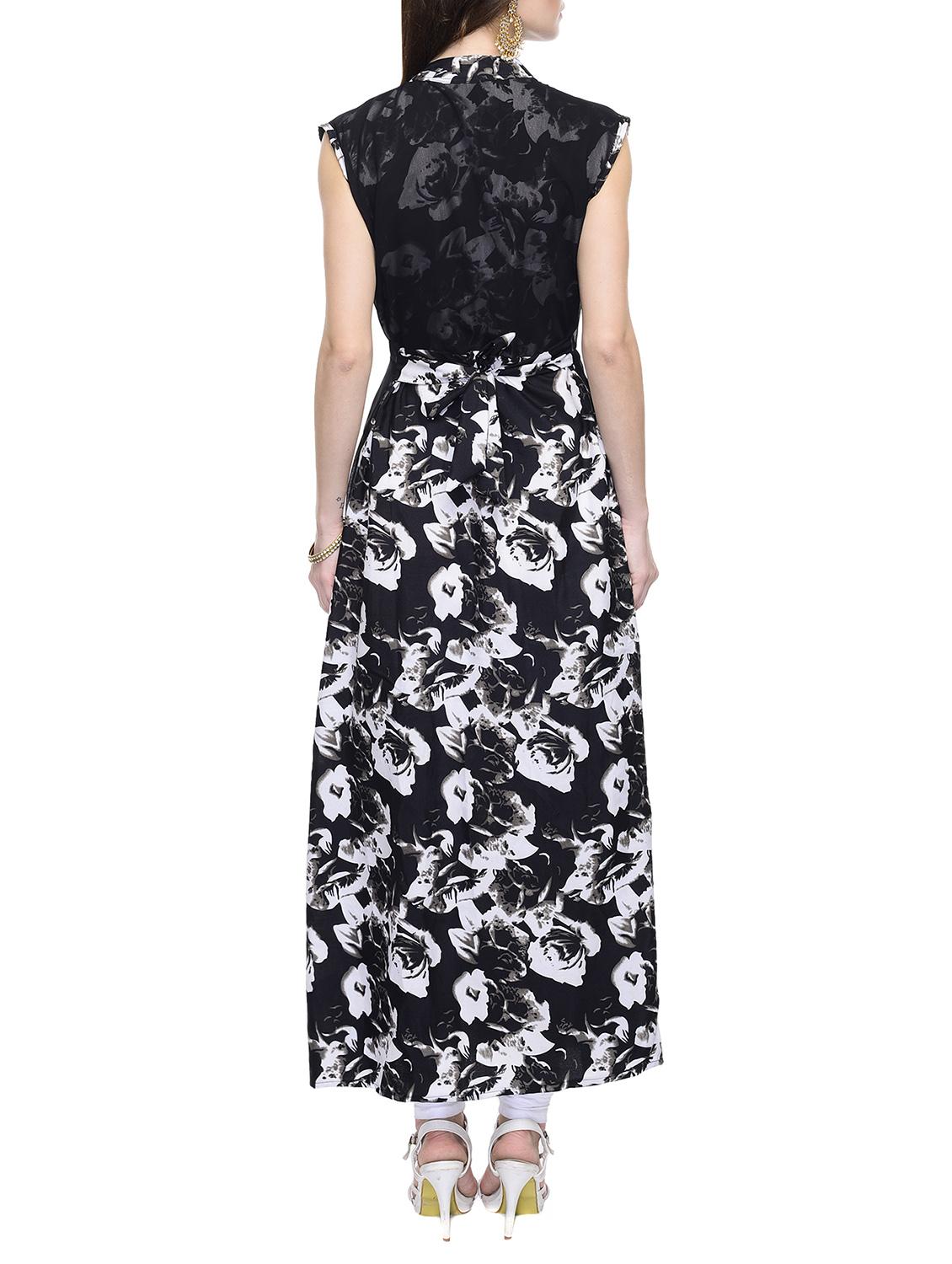 black poly georgette layered kurta - 14755740 - Zoom Image - 3