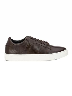 brown leatherette lace up sneaker - 14756874 - Standard Image - 2