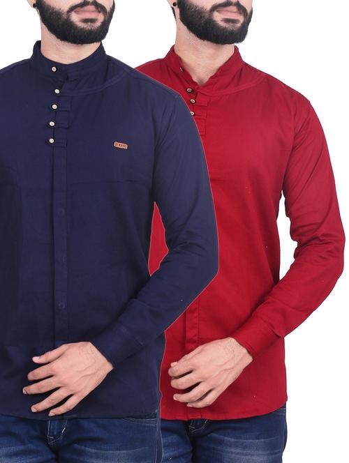 multi colored cotton blend casual shirt (set of 2) - 14757512 - Standard Image - 1