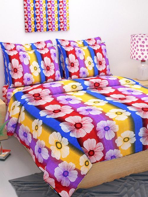 multicolored printed polycotton double bedsheet with 2 pillow covers - 14758234 - Standard Image - 1