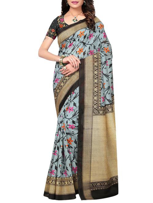 Blue printed saree with blouse - 14758833 - Very Small Image - 1