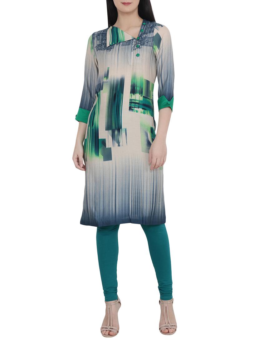 beige rayon straight kurta - 14762279 - Zoom Image - 1