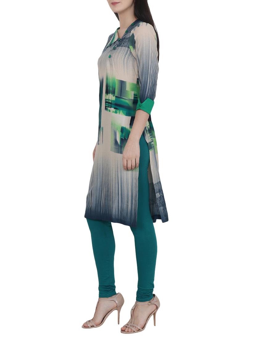 beige rayon straight kurta - 14762279 - Zoom Image - 2