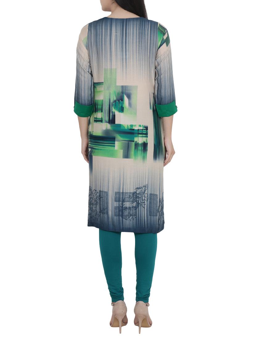 beige rayon straight kurta - 14762279 - Zoom Image - 3