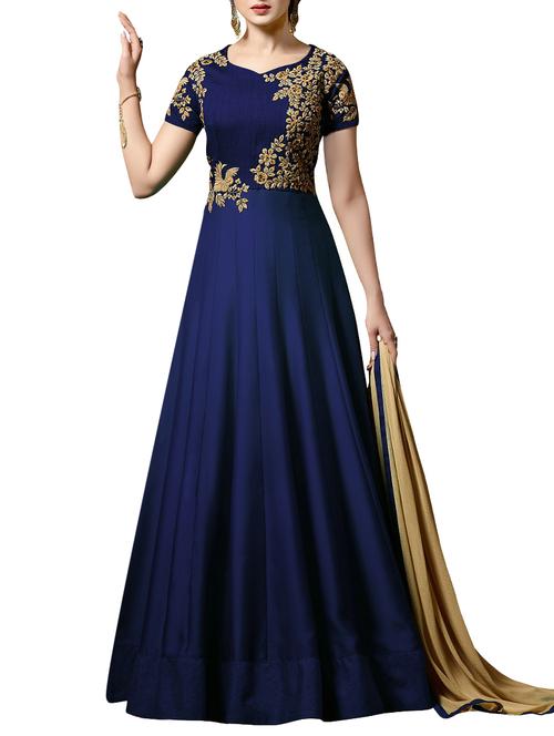Embroidered semi-stitched anarkali suit - 14762473 - Standard Image - 1
