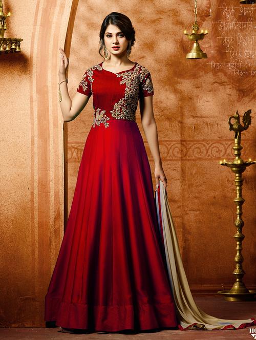 red anarkali suit semi-stitched suit - 14762475 - Standard Image - 1