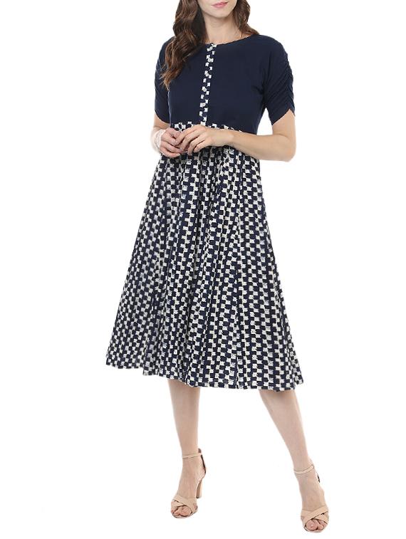 blue cotton flared kurta - 14764567 - Zoom Image - 1