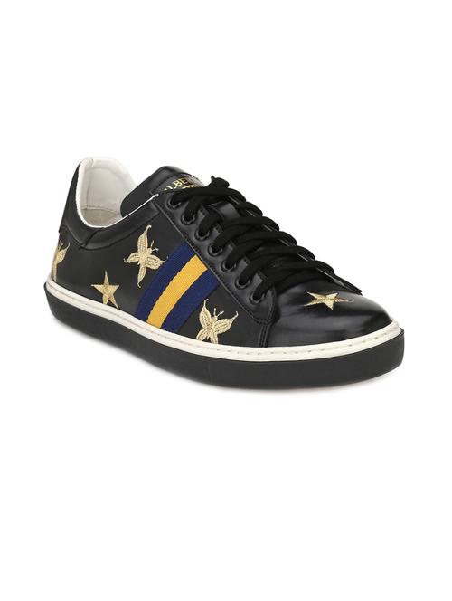 black leatherette lace up sneaker - 14766476 - Standard Image - 1