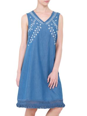 embroidered lace detail denim dress - 14769003 - Standard Image - 3