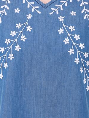 embroidered lace detail denim dress - 14769003 - Standard Image - 5