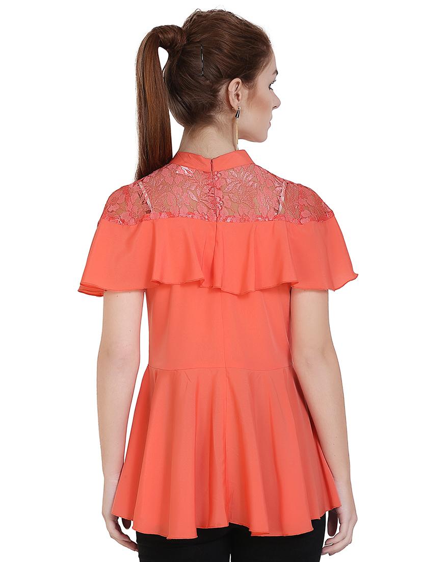 lace paneled overlay ruffled top - 14769450 - Zoom Image - 3
