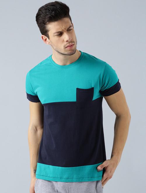 navy blue cotton color block t-shirt - 14770077 - Standard Image - 1