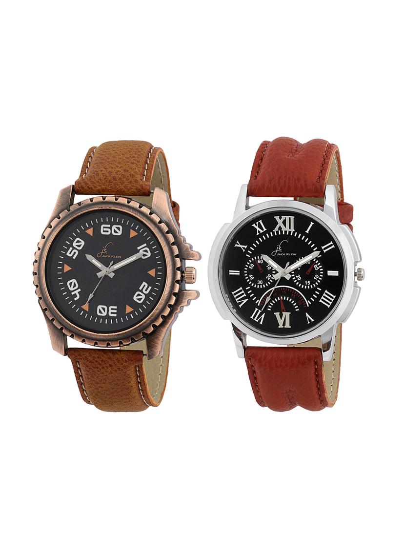 jack klein stylish round brown dial brown strap analogue wrist watches - 14771675 - Zoom Image - 1