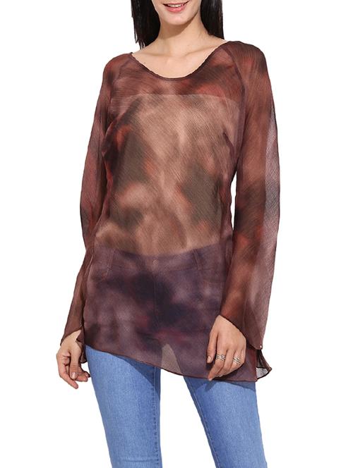 brown printed chiffon tunic - 14771921 - Standard Image - 1