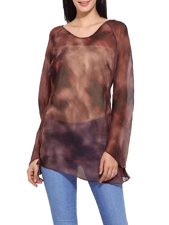 brown printed chiffon tunic - 14771921 - Zoom Image - 1