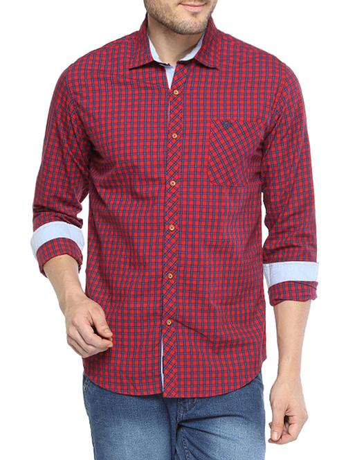 red cotton casual shirt - 14772625 - Standard Image - 1