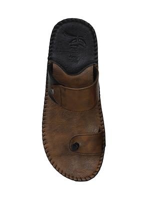 brown leatherette slip on slipper - 14772892 - Standard Image - 4