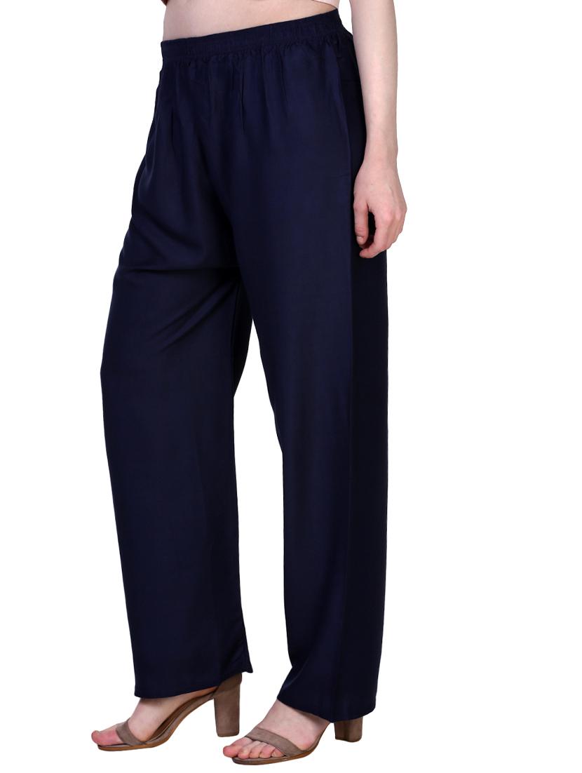 navy blue solid palazzo - 14773611 - Zoom Image - 2