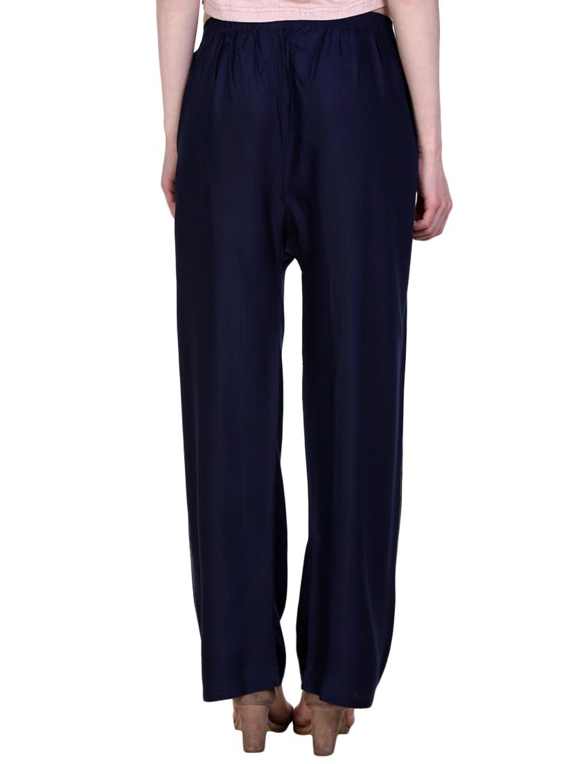 navy blue solid palazzo - 14773611 - Zoom Image - 3