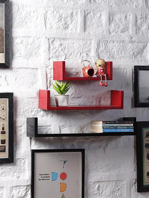 home DecorNation U-Shaped Floating Wall Shelf, Set of 3-black-red - 14774439 - Standard Image - 1