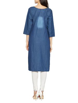 blue denim straight kurta - 14774893 - Standard Image - 3