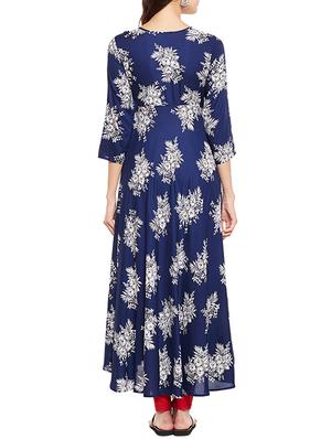 indigo floral flared kurta - 14774910 - Standard Image - 3
