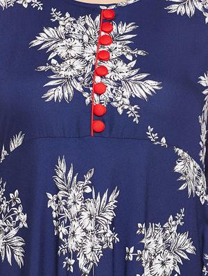 indigo floral flared kurta - 14774910 - Standard Image - 4