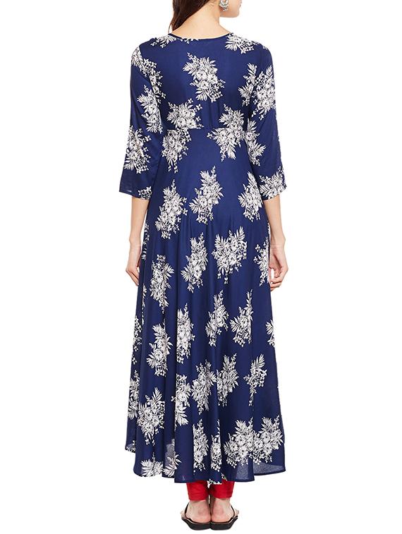 indigo floral flared kurta - 14774910 - Zoom Image - 3
