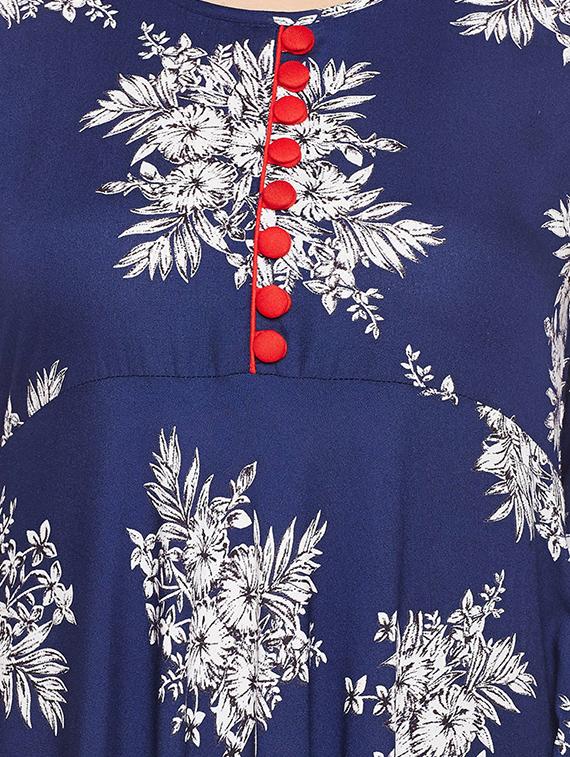 indigo floral flared kurta - 14774910 - Zoom Image - 4
