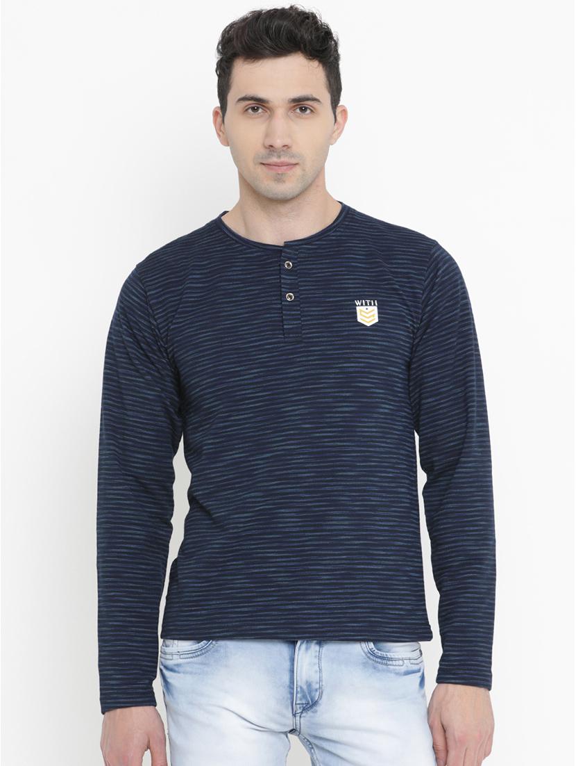 navy blue cotton all over print t-shirt - 14775302 - Zoom Image - 1
