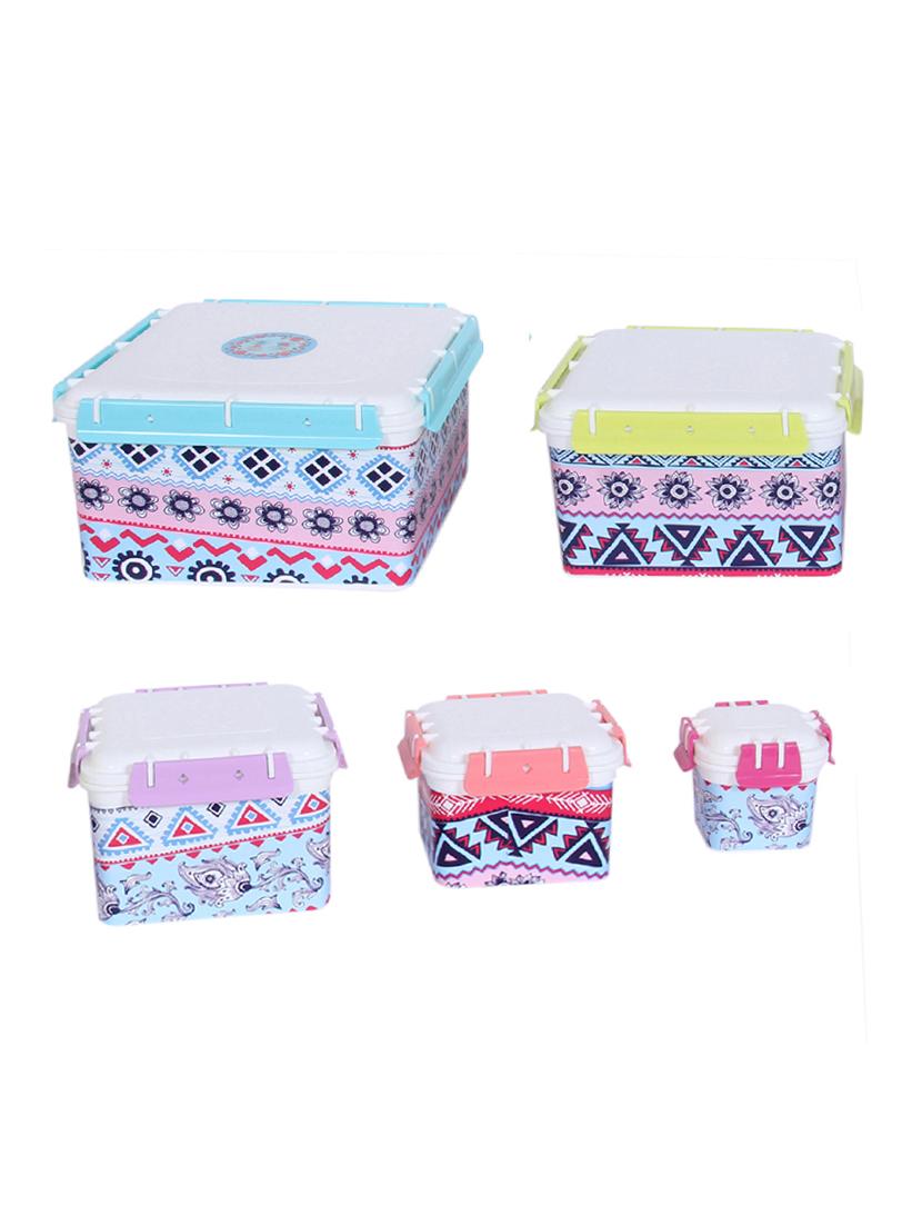 Designer Print Lock Cover Storage Box- Set of 5 - 14776045 - Zoom Image - 1