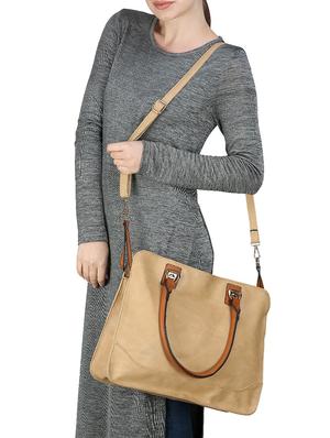 beige leatherette regular handbag - 14777096 - Standard Image - 5