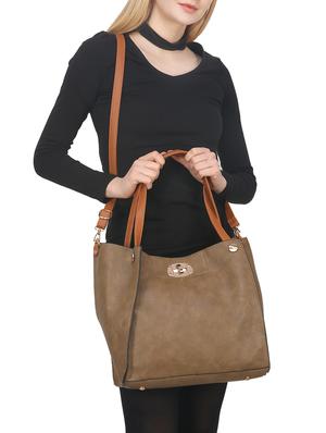 brown leatherette regular handbag - 14777155 - Standard Image - 5