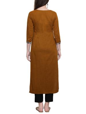 brown cotton straight kurta - 14779720 - Standard Image - 3