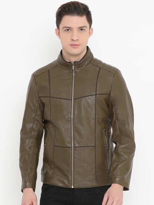 green solid biker jacket - 14780553 - Standard Image - 1