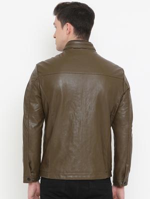 green solid biker jacket - 14780553 - Standard Image - 3