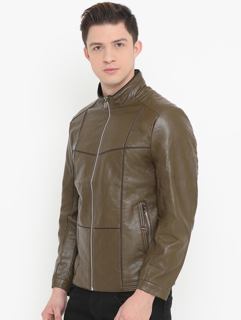 green solid biker jacket - 14780553 - Zoom Image - 2