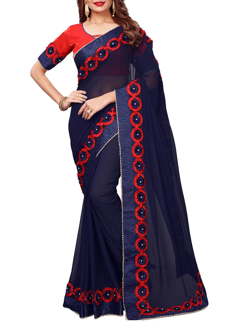floral lace border saree with blouse - 14781879 - Zoom Image - 1